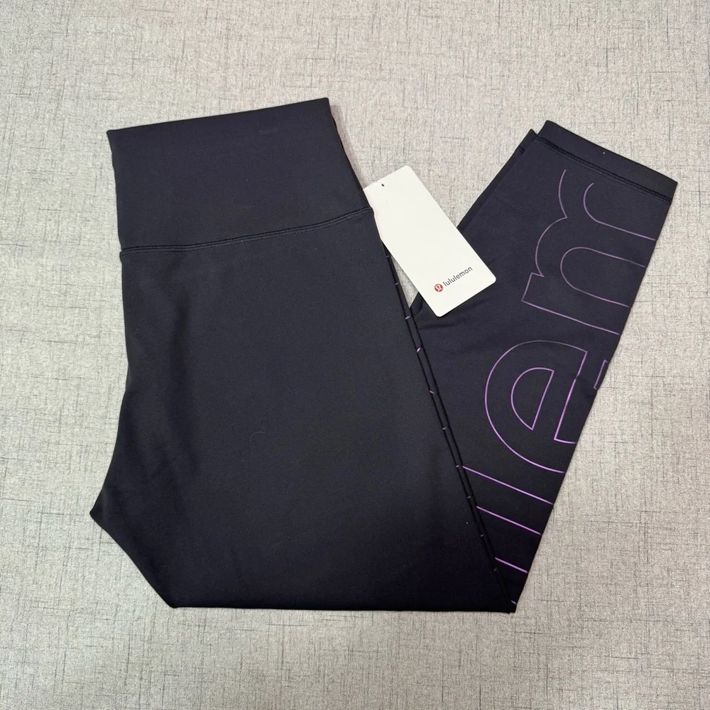 Lululemon Wunder Train High Rise Tight Athletic Legging Black Graphic Logo NWT